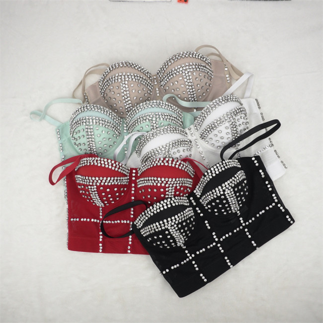 New Cross border Amazon Dingzhu Bright Diamond Bra and Fishbone Shaped Bra Performance Dress Gathers Heavy Industry Sling Women's Trend