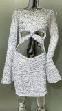 New European and American female singer long sleeved sequin tight fitting buttocks dress Christmas nightclub birthday party dress