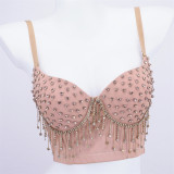 Bra European and American diamond studded suspender with tassel chain on the outside, a small tank top design with a sense of niche lingerie