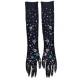 Cross border hot fashion items from Europe and America, super sparkling and gorgeous colored rhinestone gloves, party stage performance fashion matching