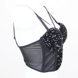 Double shoulder sequin thin cup new sexy lace and steel ring gathering women's fishbone bra top gathering steel ring
