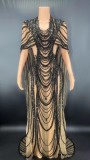 Cross border European and American hot selling sexy transparent mesh cape sleeve tight fitting dress birthday party dress