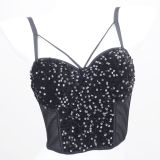 Cross border European and American mesh splicing velvet sequin lingerie short corset tight wrap chest sexy bead embroidery strap