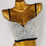 Belly dance, bright diamond suspender, wearing shapewear, strapless stage performance attire, sexy navel wrapped chest, studded bead bottomed shirt for women