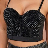 Amazon Women's Sexy Outgoing Spicy Girl Gothic Cone Thorn Detail Tight Chest Top with Suspended Tank Top