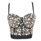 INS Europe and America Summer New Product Acrylic Diamond Set Bra Short Fit Fit Inner Wear Apricot Top