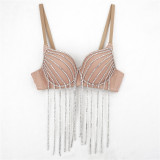 Tassel long chain suspender sexy strapless outer wear with gathered breasts and steel hoop short chest wrap stage watch