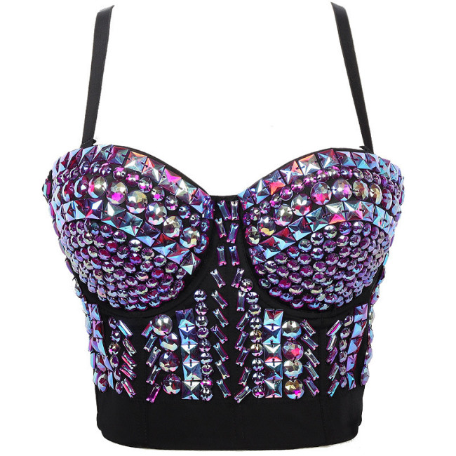 Nightclub cross-border supply of European and American bras, sexy short staple beads, goddess style, steel ring style, detachable shoulder straps, European and American bras