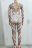 Hot selling European and American feng shui diamond sequin mesh transparent long sleeved jumpsuit elastic hip wrap jumpsuit stage performance clothing