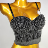 Spot manufacturer: Heavy Industry Pearl Nail Bead Sling with Bra Short Top Summer Sexy Gathering Bra for Women's Outwear