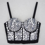 Hot selling multi-color sequin studded corset for stage performance, removable bra with steel hoop on shoulder, no need to wear underwear on suspender