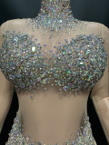 Cross border hot selling rhinestone pearl mesh tight fitting ultra short dress mini skirt performance dress female singer evening dress