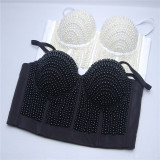 Spot manufacturer: Heavy Industry Pearl Nail Bead Sling with Bra Short Top Summer Sexy Gathering Bra for Women's Outwear