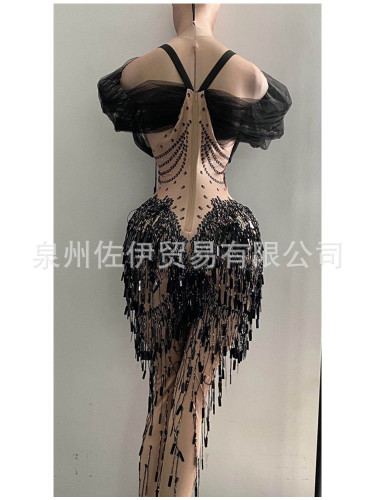 Cross border hot selling sexy strapless water diamond sequins jumpsuit elastic stage performance clothing for women