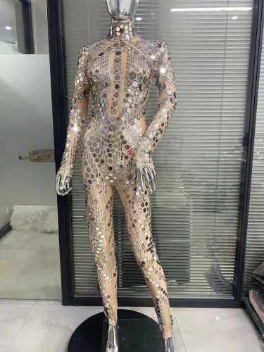Cross border European and American super shiny sequin rhinestone futuristic tight fitting jumpsuit nightclub singer DJ stage performance