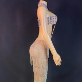 Cross border exclusive Costume for European and American internet celebrities, pearl tassels, buttocks, long skirts, high elasticity bar singers, and performances