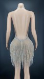 Amazon Cross border European and American Sexy Mesh Diamond Chain Tight Wrapped Hip Dress Female Singer Stage Performance Clothing