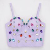 Amazon Multi Color Beaded Chest Cup Sling Short Tank Top Elastic Outwear Top Chest