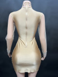Cross border hot selling rhinestone pearl mesh tight fitting ultra short dress mini skirt performance dress female singer evening dress