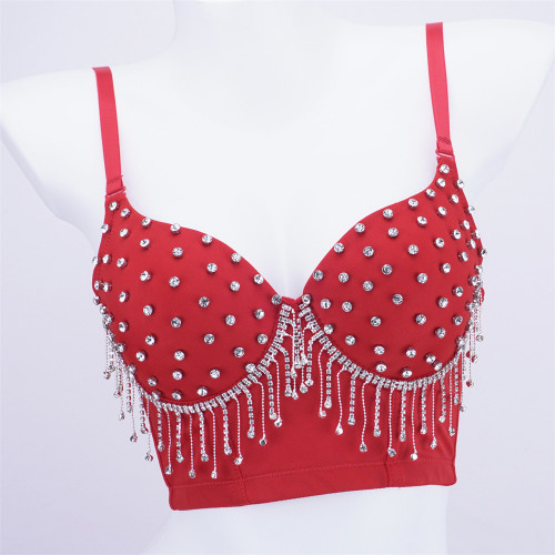 Bra European and American diamond studded suspender with tassel chain on the outside, a small tank top design with a sense of niche lingerie