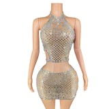 Summer New Bar Female Singer Appearing in Performance Dresses with Straps, Sequins, Short Sleeves, Hip Wraps, Super Short Skirts, Evening Dresses