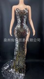 Cross border e-commerce, European and American female singer, lens, strapless, floor mopping evening dress, shiny and sexy birthday party dress