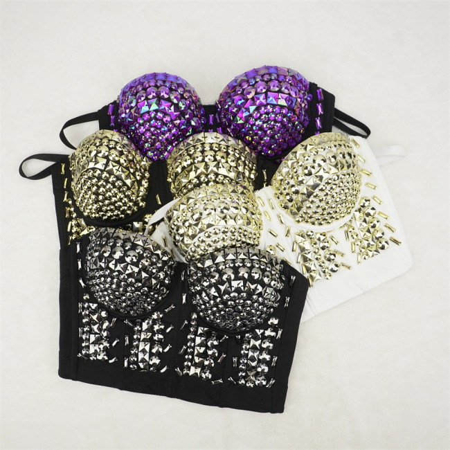 Hot selling bras, rivets, bras, short slim fit women, sexy performances, body shaping, chest wrapping, chest support, top, dancer bar