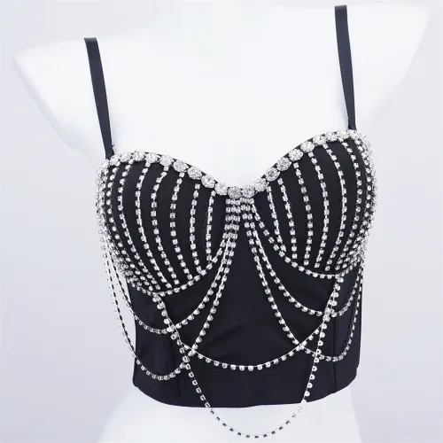 AliExpress Cross border European and American Outwear Sexy Punk Open Navel Thin Molded Cup Knitted Underwear Foreign Trade Fishbone Bra