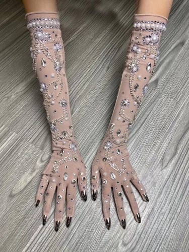 Cross border hot fashion items from Europe and America, super sparkling and gorgeous colored rhinestone gloves, party stage performance fashion matching