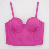 Amazon's multi-color new product, solid pleated chest cup suspender, short tank top, elastic outerwear top, chest top