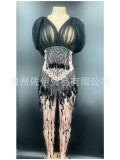 Cross border hot selling sexy strapless water diamond sequins jumpsuit elastic stage performance clothing for women