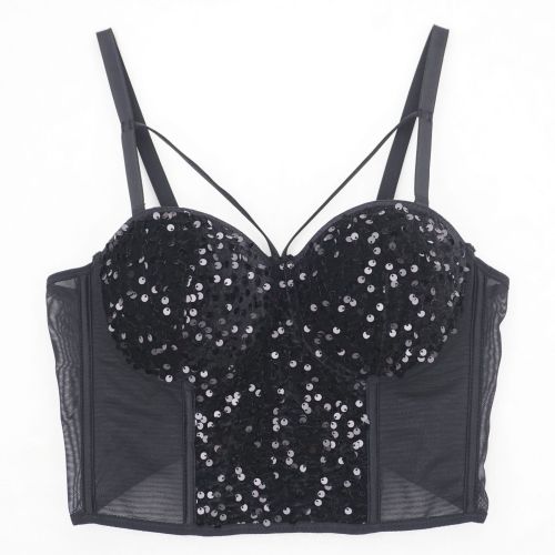 Double shoulder sequin thin cup new sexy lace and steel ring gathering women's fishbone bra top gathering steel ring