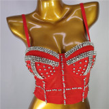 New Cross border Amazon Dingzhu Bright Diamond Bra and Fishbone Shaped Bra Performance Dress Gathers Heavy Industry Sling Women's Trend