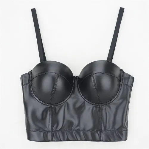 Amazon's best-selling camisole women's trampoline sexy beauty model fishbone European and American bra PU leather wrap chest