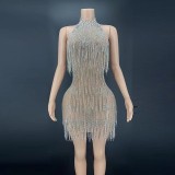 Amazon Cross border European and American Sexy Mesh Diamond Chain Tight Wrapped Hip Dress Female Singer Stage Performance Clothing