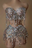 Hot selling stage costumes for European and American female singers, rhinestones, sequins, tassels, strapless dresses, formal dresses, stage costumes