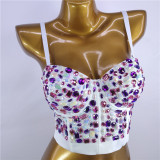 INS Europe and America Summer New Product Acrylic Diamond Set Bra Short Fit Fit Inner Wear Apricot Top