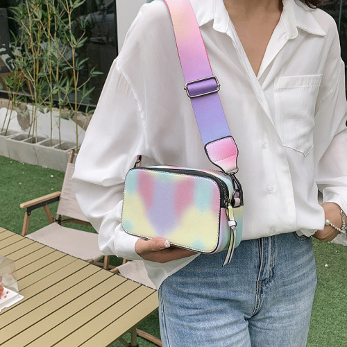 Foreign Trade Wide Shoulder Strap Single Shoulder Women's Bag Summer Rainbow PU Crossbody Bag Personalized Western Girl Camera Bag