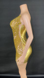 Cross border hot selling rhinestone mesh lace tight fitting ultra short dress mini skirt female singer evening dress performance dress
