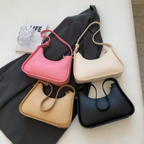 Cross border European and American underarm bags, women's summer trendy PU solid color crescent bags, outdoor leisure carrying retro shoulder bags