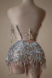 Hot selling stage costumes for European and American female singers, rhinestones, sequins, tassels, strapless dresses, formal dresses, stage costumes