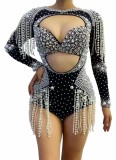 Cross border hot selling European and American rhinestones, pearls, tight fitting ultra short dresses, evening dresses, female singers, performance costumes, jumpsuits