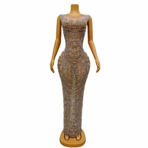 New European and American celebrity women's rhinestone sexy tight fitting dress, nightclub birthday party dress