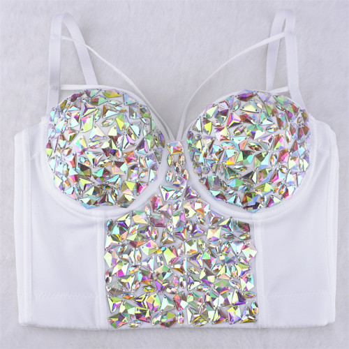 European and American vest style niche pure desire nightclub bra, nail beads, bright diamonds, spicy girl suspender, wearing holiday carnival top trend