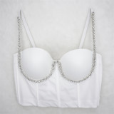 European and American sexy suspender, high-end shiny nail diamond bra, fishbone display chest top, exposed navel short bra, shaping and wrapping chest