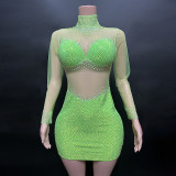 Cross border hot selling rhinestone pearl mesh tight fitting ultra short dress mini skirt performance dress female singer evening dress