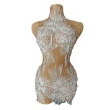 Cross border European and American female singer stage performance attire pearl strapless hanging neck sequin dress evening dress performance attire