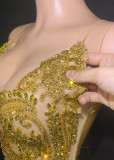Cross border hot selling rhinestone mesh lace tight fitting ultra short dress mini skirt female singer evening dress performance dress