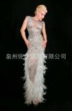 Cross border European and American sexy sequin feather patchwork tight elastic dress, birthday party evening dress dress dress