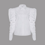 French white bubble sleeved shirt top for women's foreign trade loose spring new vintage professional long sleeved shirt